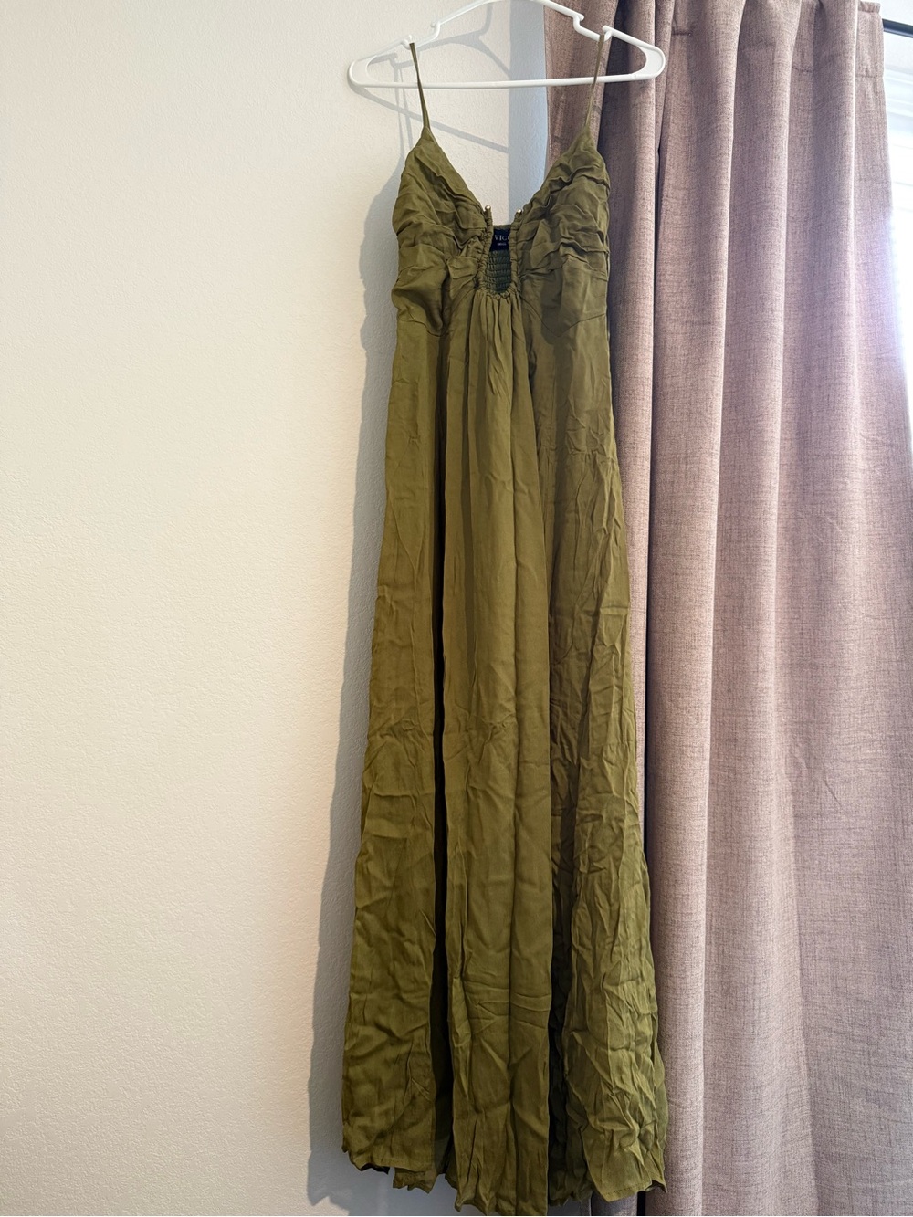 Vici Olive Green Maxi Dress with Ruched Bodice